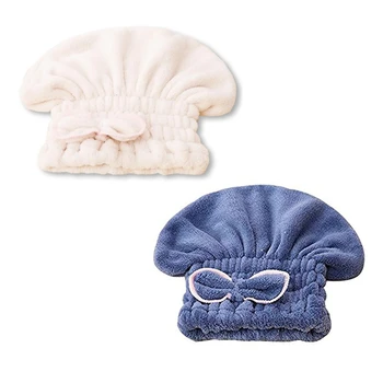 

HOT 2 Pcs Adjustable Microfiber Cute Hair Drying Cap, Microfiber Quick Drying Hair Towels, Bath Dryer Caps