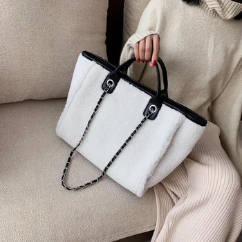 

New Large size handbags women Shoulder Messenger Crossbody fur tote leisure Female Casual shopping bags winter Travel bags