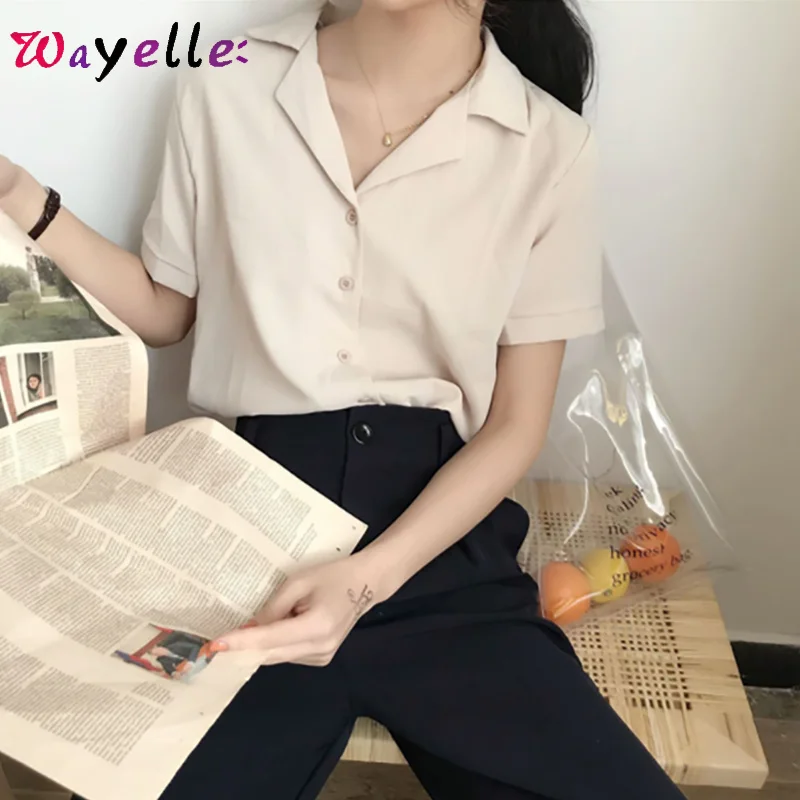 

2019 Women Blouses Tops Solid Elegant Fashion Shirt For Women Loose Casual Office Lady V-neck Women Blouse Tops