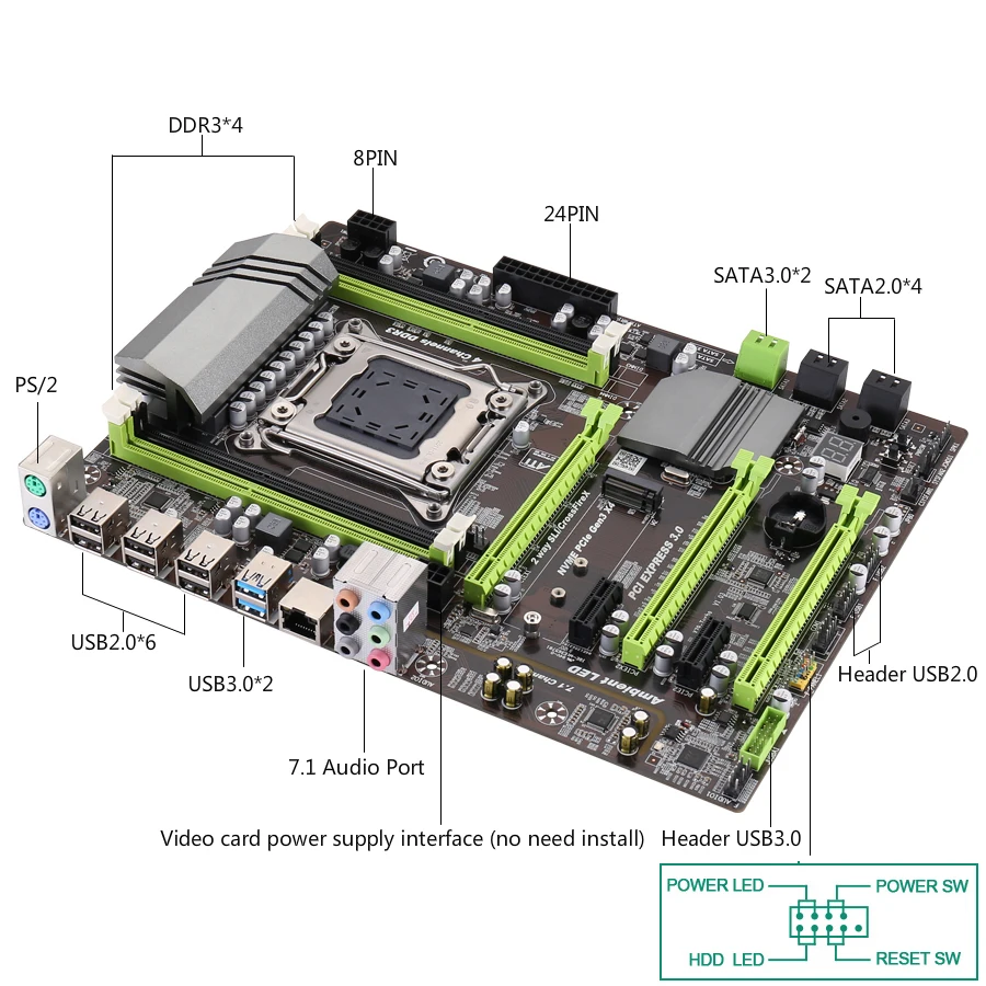 Комплект материнской платы Kllisre X79 с Xeon E5 2690 C2 4x8 ГБ = 32 Гб 1600 МГц DDR3 память ECC REG ATX USB3.0