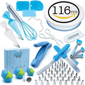 

116Pcs DIY Cake Decorating Bakery Tools Kit Cake Turntable Set Pastry Tube Fondant Tool Kitchen Dessert Baking Supplies
