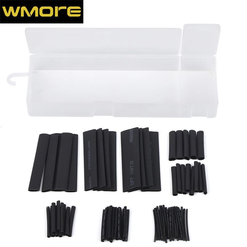 

127pcs/set 2:1 Assorted Polyolefin Heat shrinkable tube Wire Cable Insulated Sleeving Tubing Set black mixsize Shrinkable Tube
