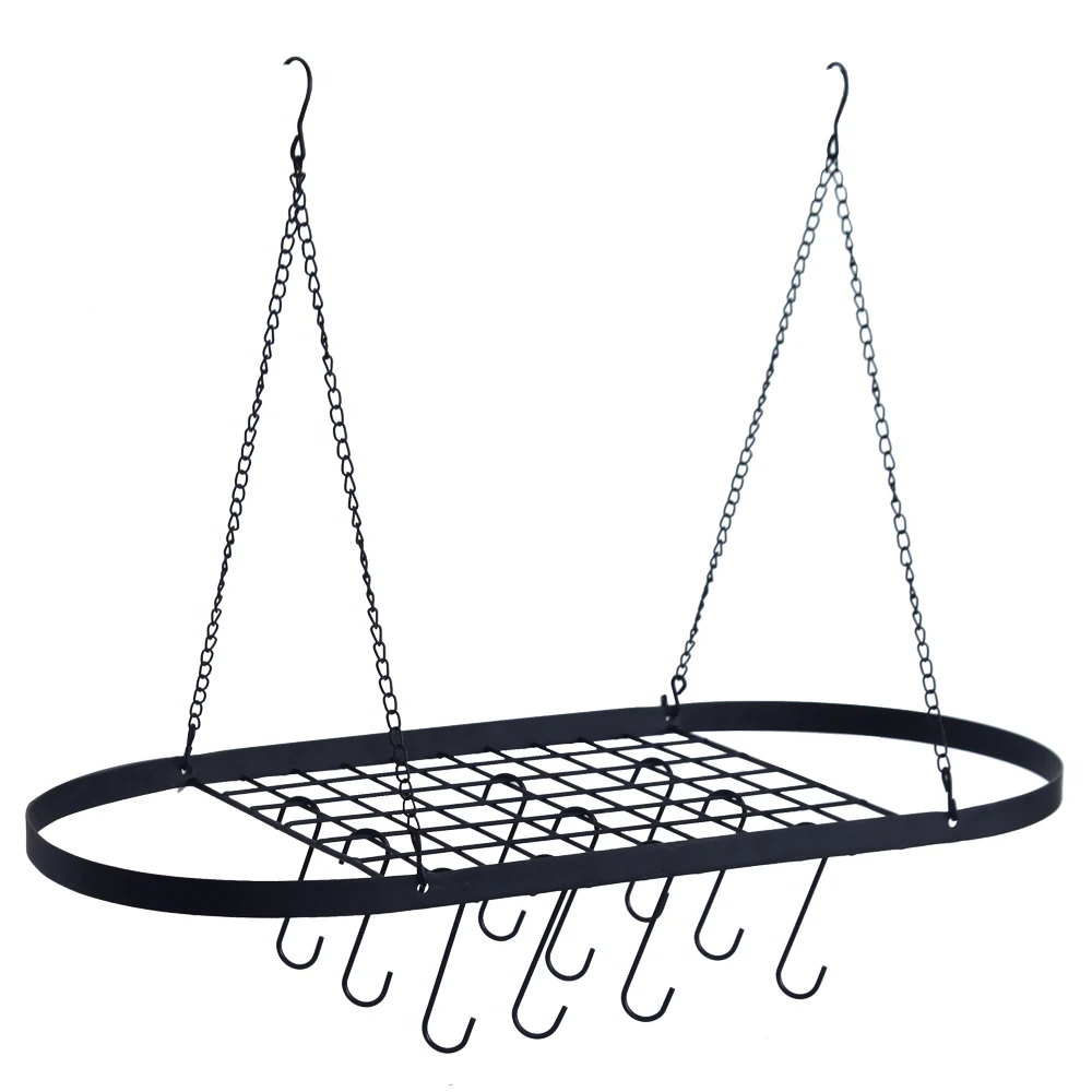 

Pot and Pan Rack for Ceiling with Hooks Decorative Oval Mounted Storage Rack