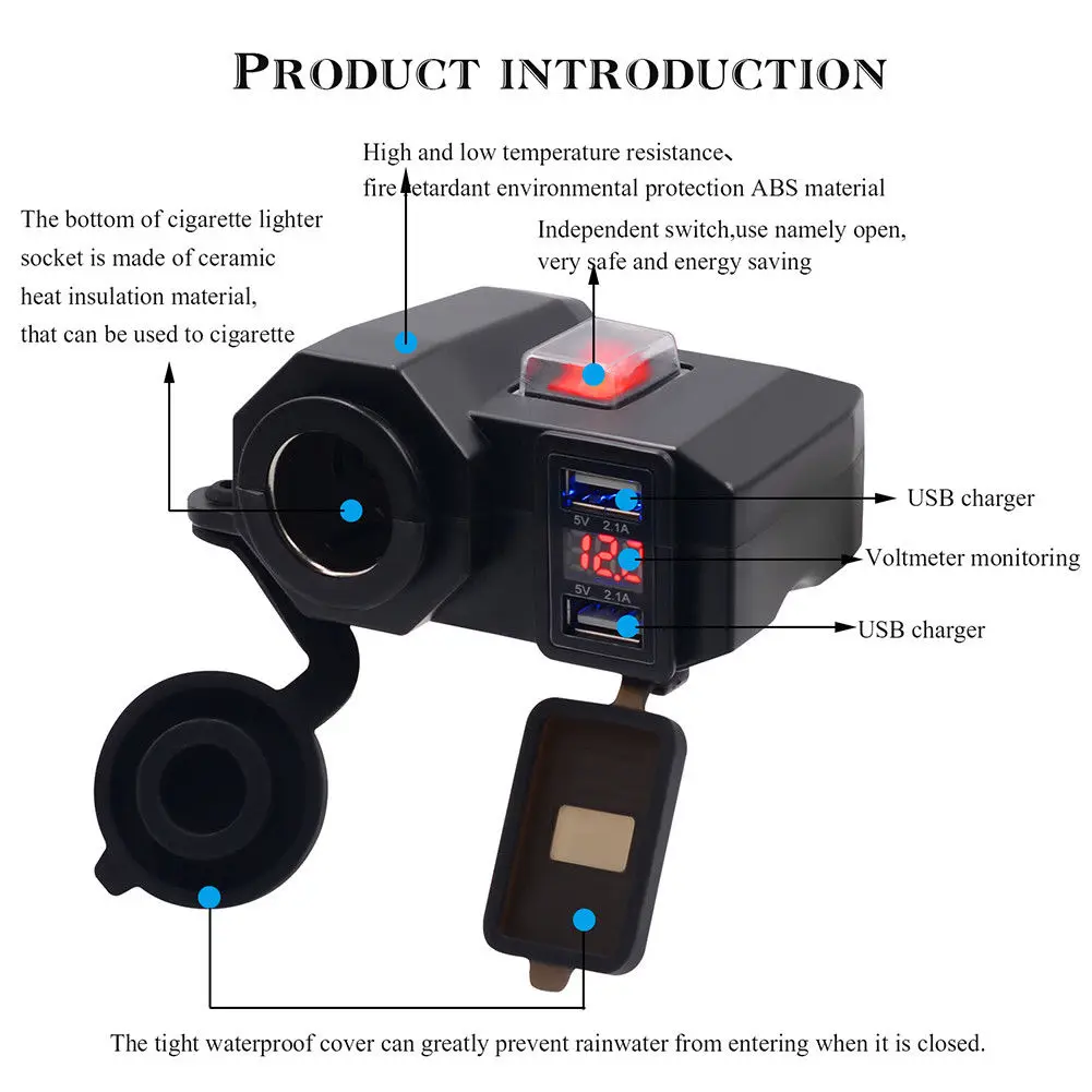 12V автомобиль мотоцикл воды-доказательство Зажигалка 2-USB Мощность разъем зарядки