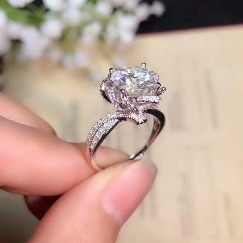 Kkmall магазин круглое серебряное кольцо Moissanite 1.00ct D VVS роскошное моассанитовое свадебное кольцо S925 Серебряное кольцо