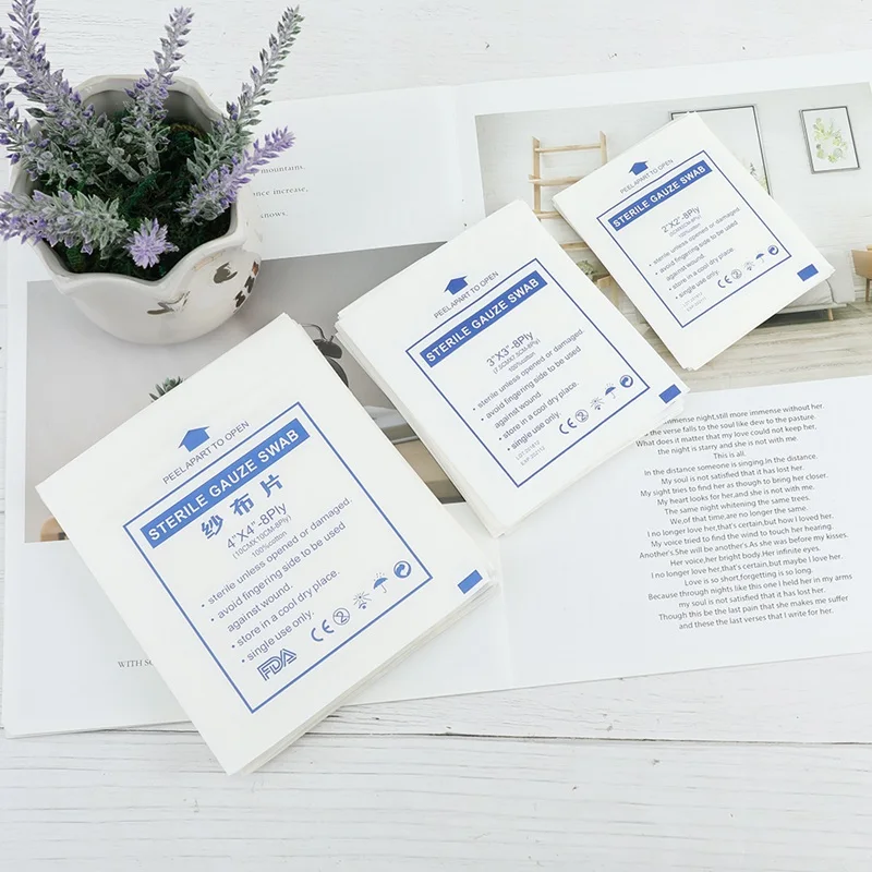 Nuevo 10 unids/bolsa almohadilla de gasa de algodón de primera ayuda vendaje impermeable para heridas gasa estéril cuidado de suministros