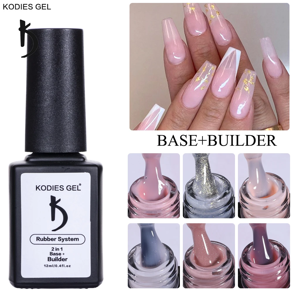 KODIES GEL Rubber Base Gel Builder Poly Nail Polish for Extension 12ML Semi Permanent UV Manicure Color Nails Art | Красота и