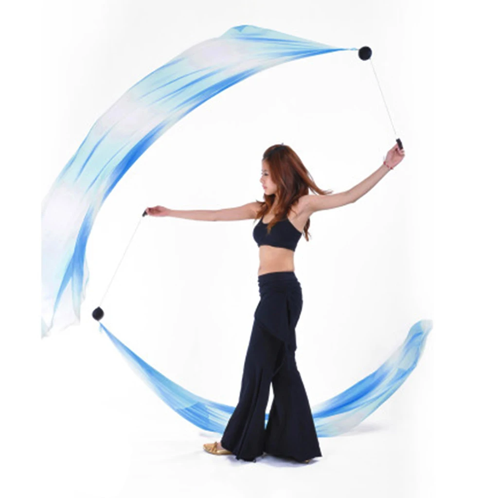 Pack of 2 Silky Veil Poi Streamer Thrown Balls Kit Belly Dance Stage Performance Props Soft Scarf Dancing Costumes