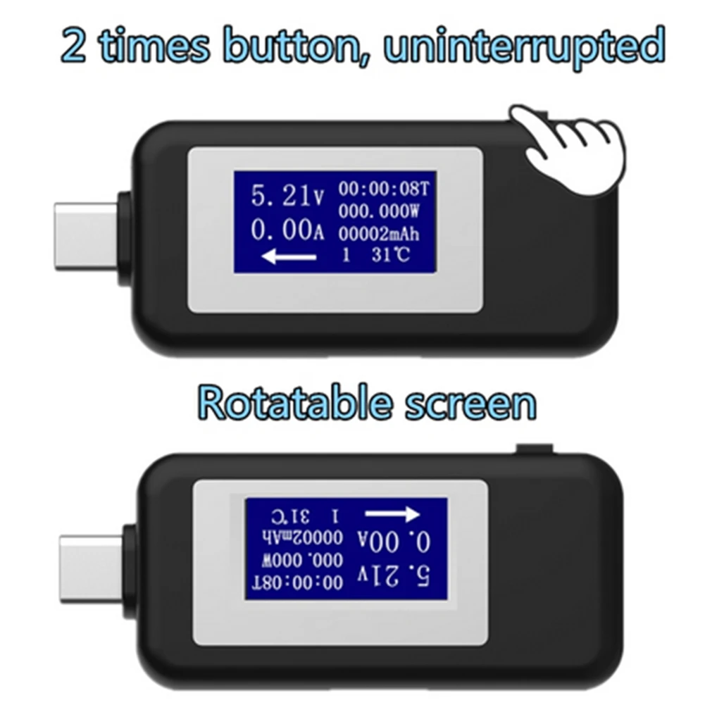 0-5.1A 4-30 в Тип usb-c Мощность Ёмкость тестер с ЖК-экраном звуковой сигнал тревоги времени Напряжение и ток вольтметр мультиметр Температура Дисплей
