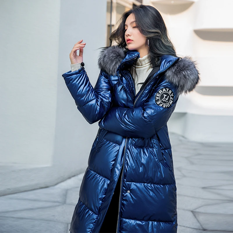 Зимняя женская куртка, пальто выше колена, хлопковая стеганая одежда, Manteau Femme Hiver Bayan mon Casacos Feminino, теплая шапка, парка - Цвет: Blue