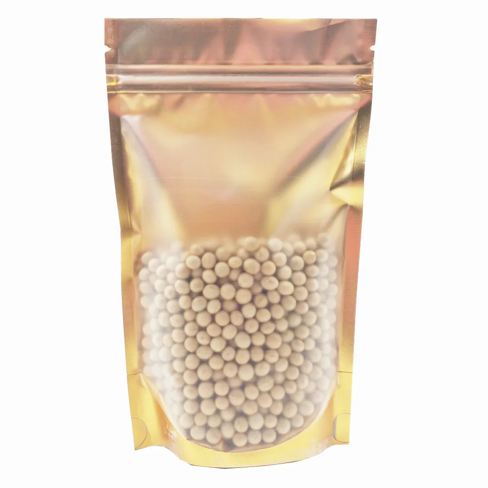 

500Pcs Resealable Food Snacks Coffee Storage Bag Stand Up Zipper Bags Front Clear Plastic Packaging Bag Back Silver Inner Golden