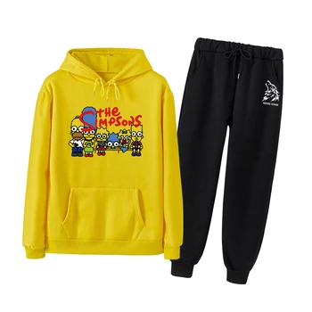 

a554 Fashion Women 2Pcs Tracksuit Long Sleeve cartoon Printed Hoodies Sweatshirt High Waisted Pants Sets Lady Casual