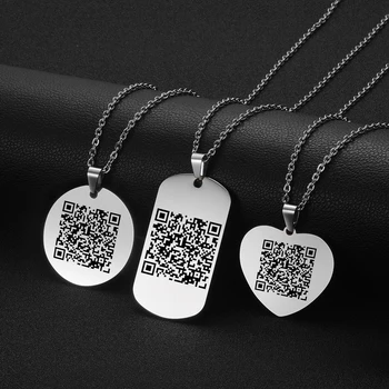 

Laser Engraved Neckalce QR Code Pendants Custom Barcode Stainless Steel Necklace Personalized Photo Name Dog Tag