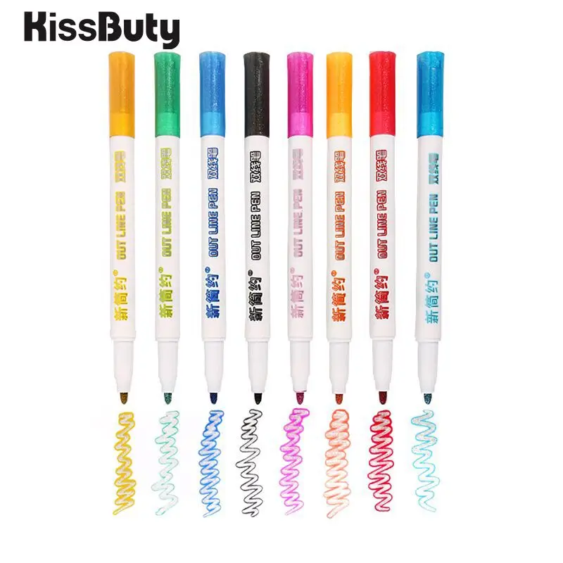 Rotulador fluorescente de doble línea para álbum de recortes, rotulador de doble línea de contorno, marcadores y plumas, diario de balas, cartel de Graffiti, 8/12 colores