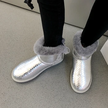 

Plus Size 34-46 New Design Sheepskin Leather Woman Snow Boots 100% Natural Fur Ankle Snow Boots Warm Wool Women's Winter Boots