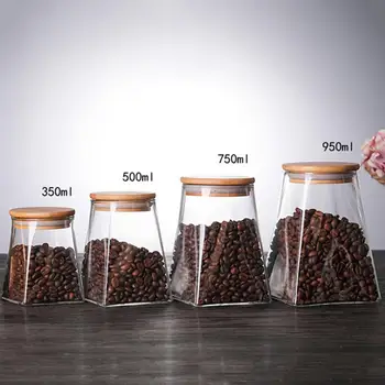 

350ML Glass Sealed Storage Can Square Moisture-proof Glass Storage Tank with Wooden Lid