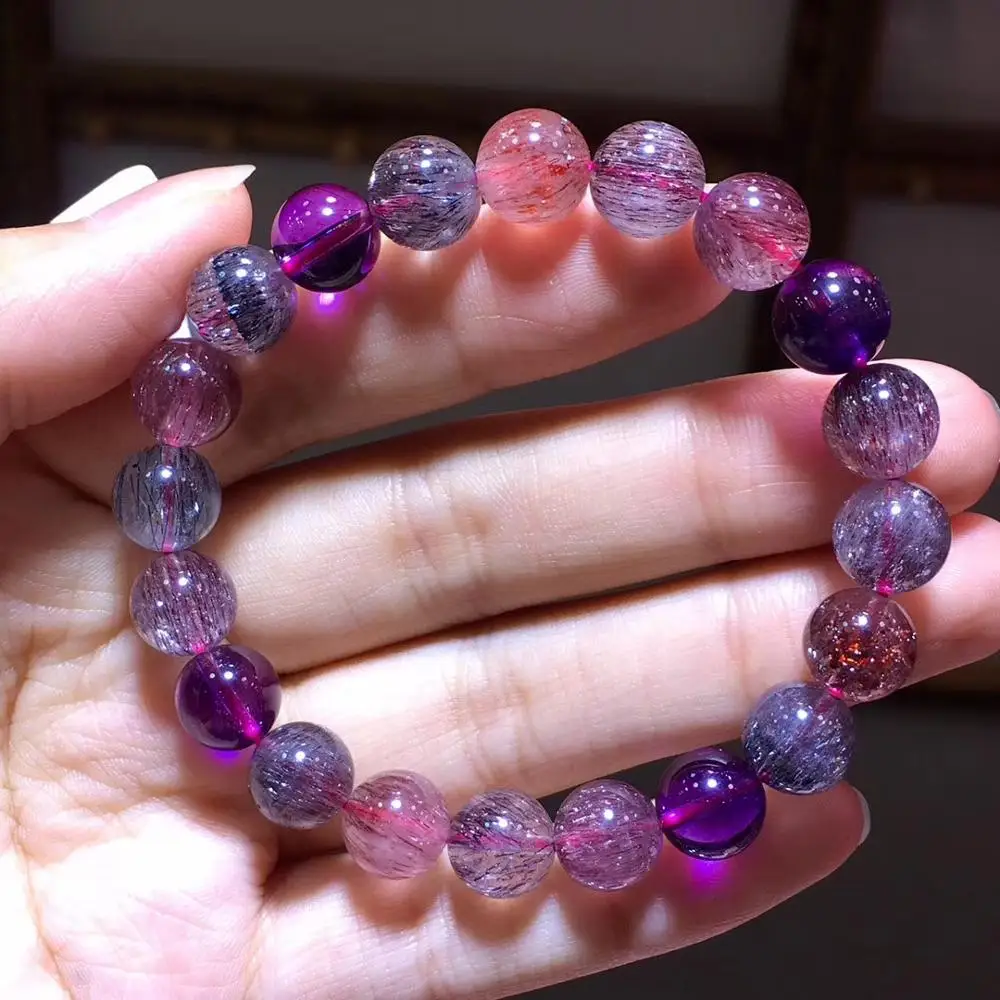 

9.7mm Genuine Natural Purple Quartz Super Seven Bracelet For Women Men Gift Clear Gemstone Round Beads Crystal Jewelry AAAAA