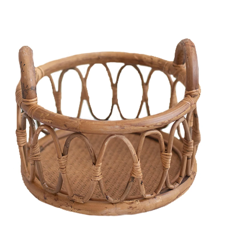  New Newborn photography props Retro Rattan Round Basket Lying Container Baby Shooting Decoration Su