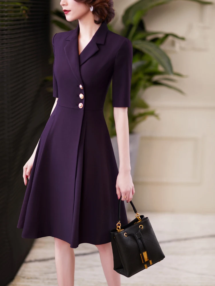 Blazer Dress Women Slim Midi Knee 