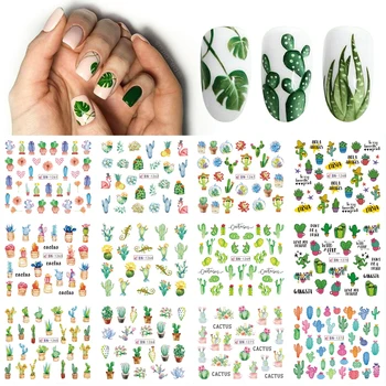 

12 Designs Summer Nail Water Transfer Stickers Cactus Flamingo Heart Leaf Tattoo Decals Nail Art Decoration Slider TRBN1213-1296