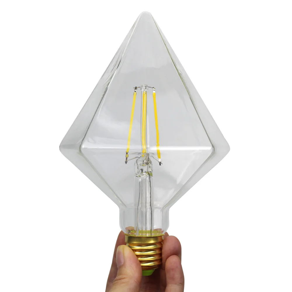 White Light LED Sharp Glass Jewel Modeling Shaped Lamp Vintage Gold Diamond Decorative Light Bulb 4000K 220V 4W E27