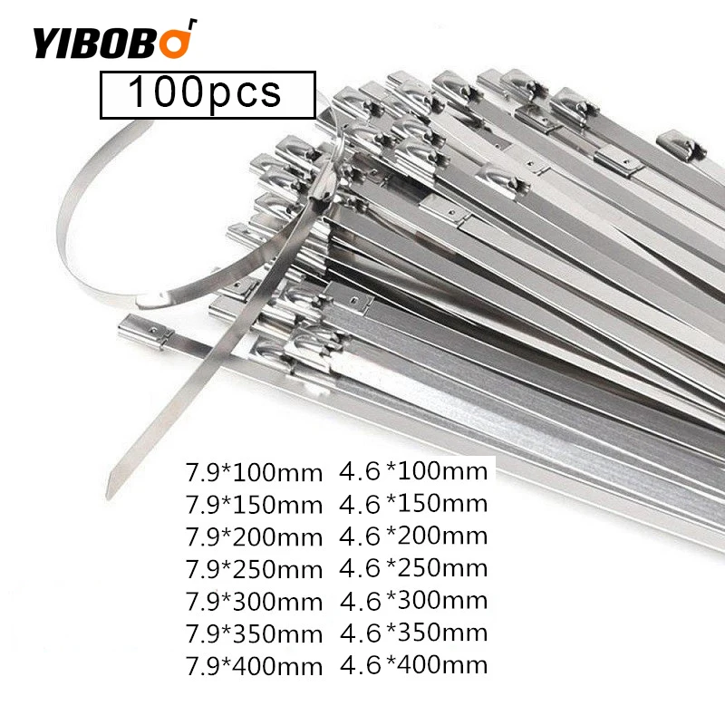 

100 шт., металлические кабельные стяжки из нержавеющей стали