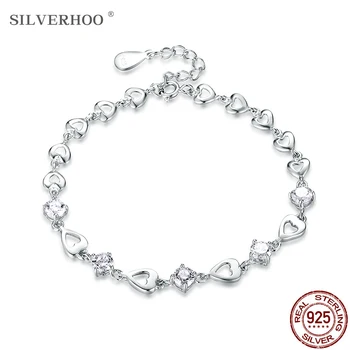 

SILVERHOO Fashion 925 Sterling Silver Heart Bracelet High Jewelry Cubic Zirconia Bracelet Anniversary Gift for Girlfriend