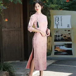 Robe Qipao fendue en velours et peau de cerf pour femmes, grande taille, Jacquard, Style chinois traditionnel rétro, printemps, 2022 