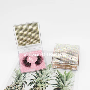 

Free Private Label Stickers Suqare Inlaid Rhinestones Lashes Cases 3D Mink Lashes Natural False Eyelashes Custom Lashbox Package