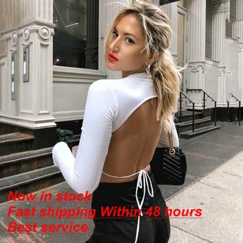 

Women Sexy Backless T Shirt Crop Tops Short Sleeve Cutout Strap Slim Blouse Tee Party Clubwear