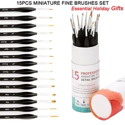 Kit de pinceaux à peinture miniatures avec poignée ergonomique, 15 pièces, pour modélisation à l'échelle, artisanat acrylique en aquarelle 