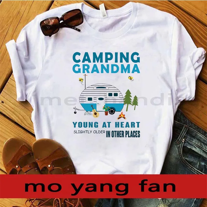 Новая футболка CAMPING GRANDMA-CAMPING-футболка. Футболка. Забавная с изображением