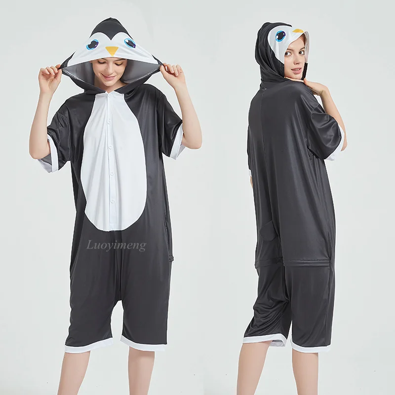 Summer Cartoon Kigurumi Pajamas Animal Pyjamas Women Unicorn Onesies For Adults Sleepwear Jumpsuit Hooded Cat Fox Panda Pijamas