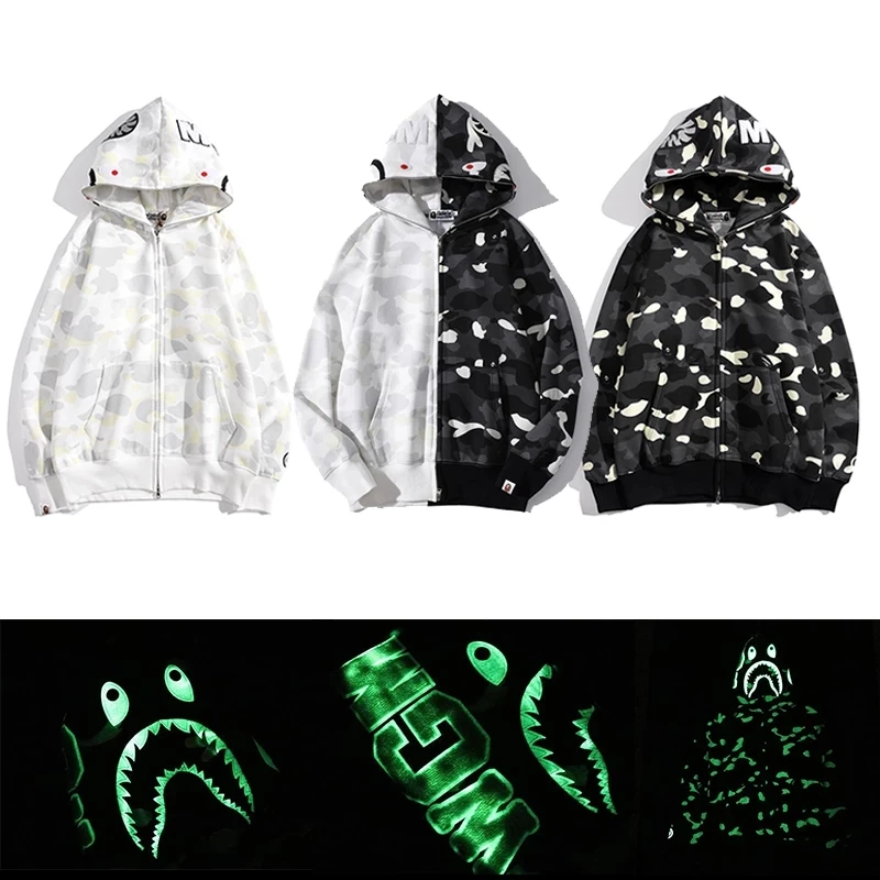 [Люминесцентная легкая] пятнистая одежда bape зимние плюшевые теплые толстовки