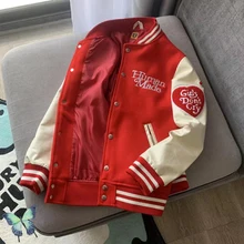 

FAKUNTN don't cry Retro High Street girls Jacket Mauni Leather Sleeve Human Made Baseball Uniform Jacket