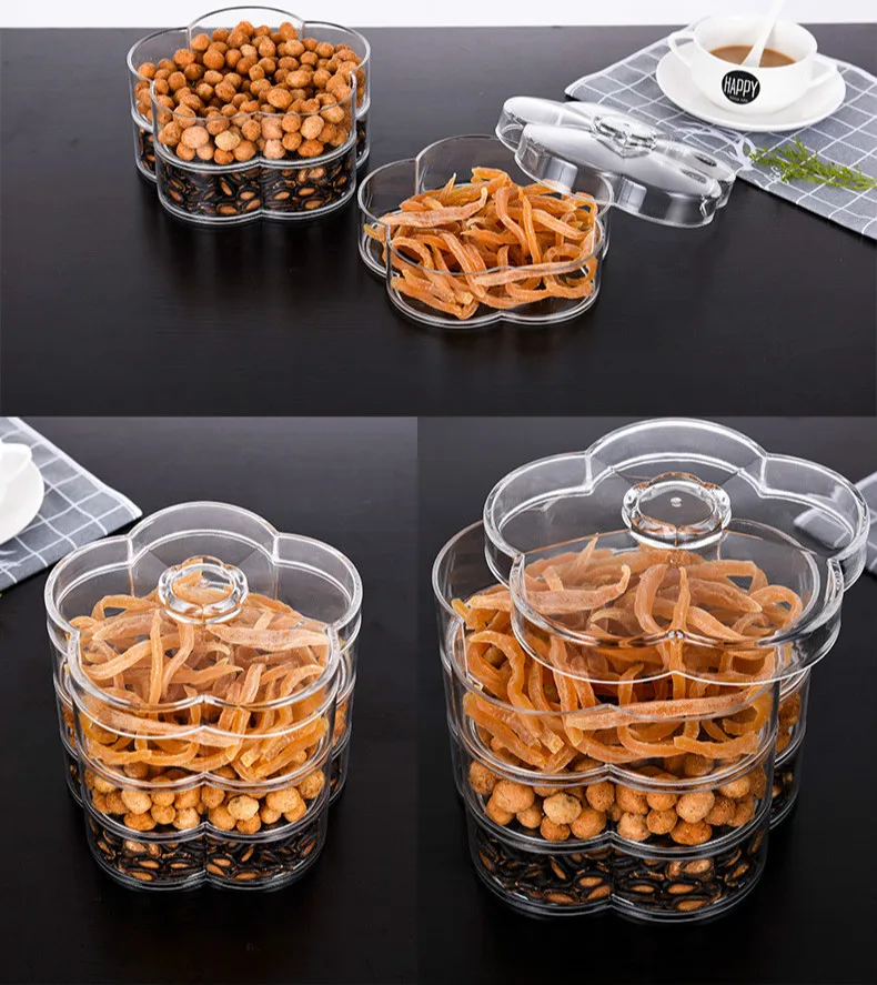 Multi-layered Dried Fruit Box Candy Box Partition with Cover Acrylic Food Storage Tank Stackable Fruit Plates Kitchen Organizer