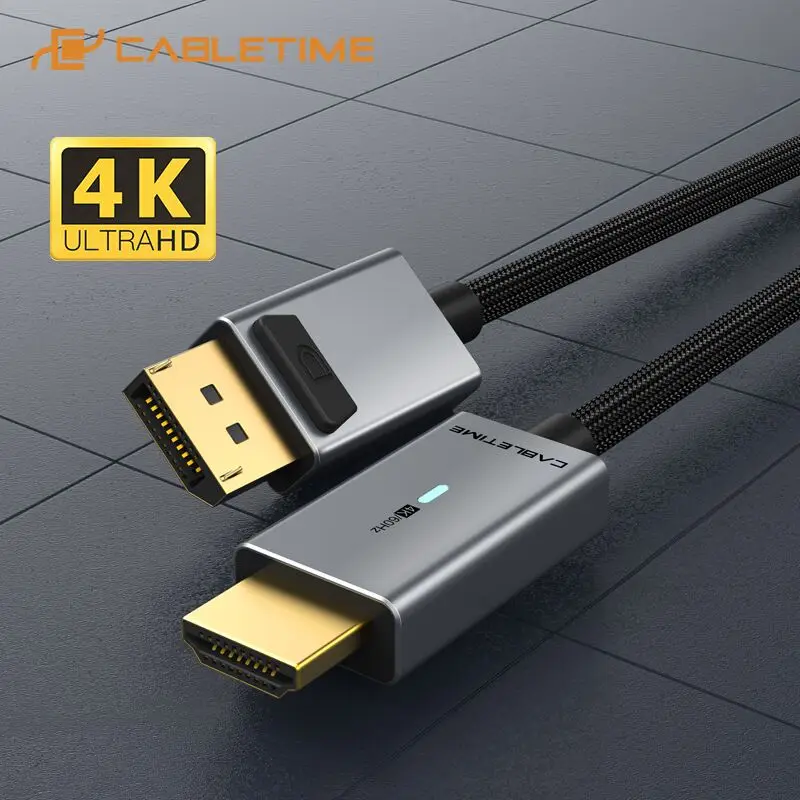 Переходник CABLETIME с нового DisplayPort на HDMI 4K 60 Гц кабель hdmi DP конвертер DP1.2 для HDTV