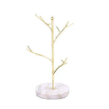

Nordic Metal Storage Rack with Marble Base Chic Ins Modern Jewelry Ring Necklace Earring Display Rack Holder Desk Decor White S