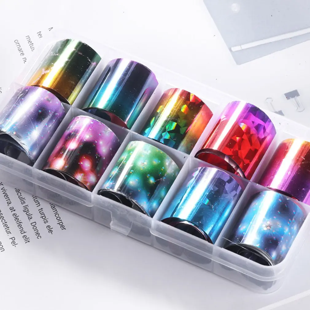 

Nail Art Starry Sky Transfer Paper 10 Grid Box Set Exquisite Mirror Colorful Lace Star Glue Nail Applique