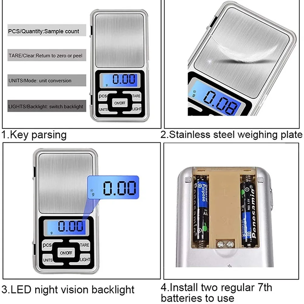 Digital Scale 100/200/300/500g 0.01/0.1g Mini Digital Scale High Accuracy Backlight Electric Pocket Scale For Jewelry Gram Weight For Kitchen