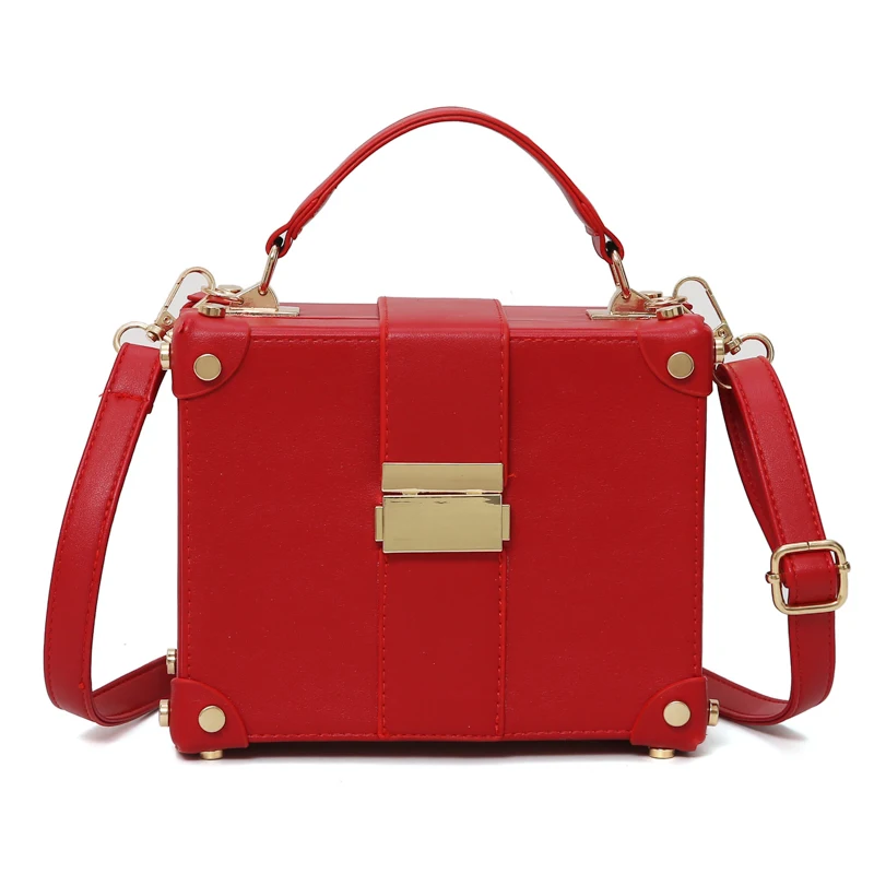Модная сумка в виде коробки из искусственной кожи, Повседневная Сумочка с застежкой, женская сумка через плечо, женская сумка-тоут - Цвет: Red