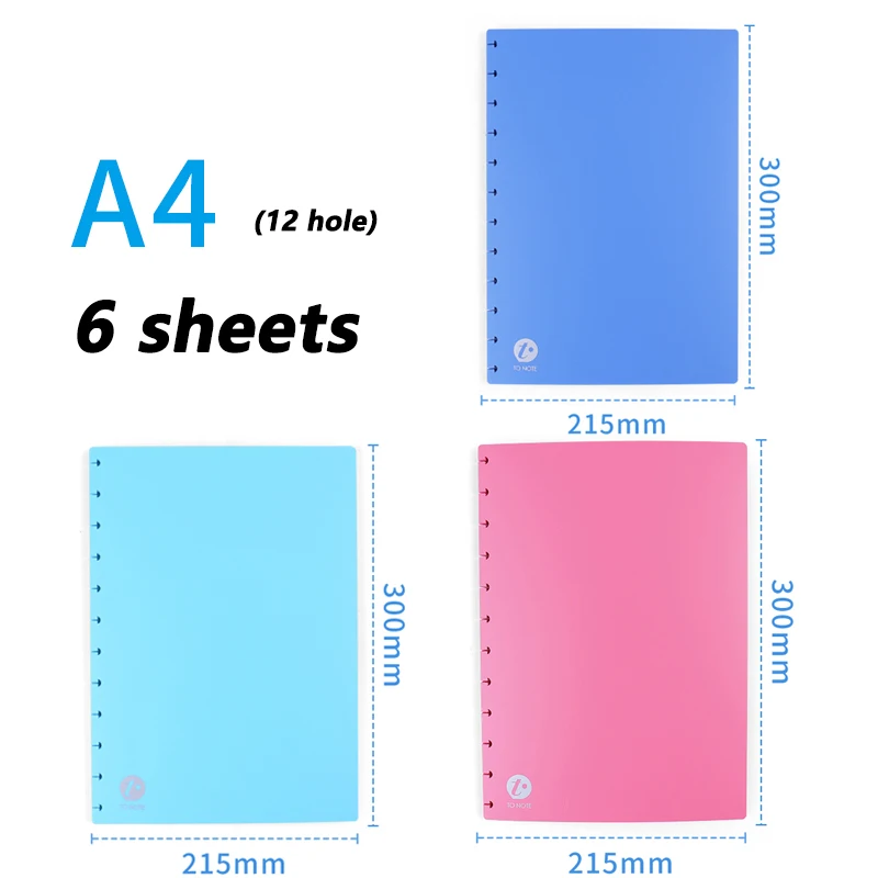 

6sheets A4 B5 A5 A6 A7 Mushroom Hole Notebook Cover Disc Ring T Type Holes Planner Protective Shell Plastic Color Cover