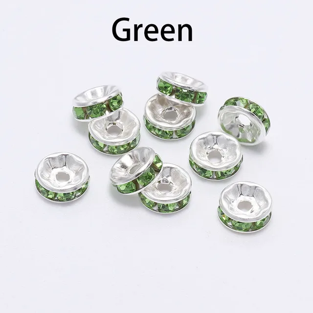 50pcs/lot 4 6 8 10mm Gold  Rhinestone Rondelles Crystal Bead Loose Spacer Beads for DIY Jewelry Making Accessories Supplie Green