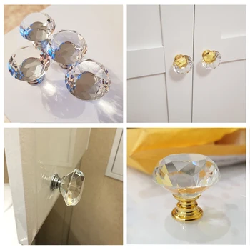 JD 40mm Diamond Shape Crystal Glass Knobs Cupboard Pulls Drawer Knobs Kitchen Cabinet Handles Furniture Handle Hardware