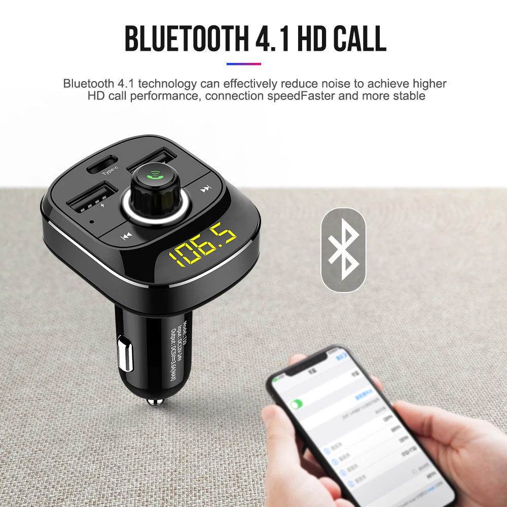 Bluetooth автомобильный комплект MP3 Dual USB портативный тип-c микрофон Handsfree 3.1A 12 V-24 V Smart