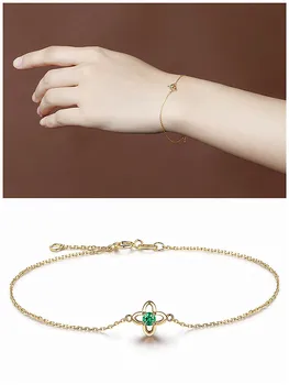 

Fashion concise lucky clover green crystal emerald gemstones chain bracelets for women 18k gold color jewelry bijoux star gifts