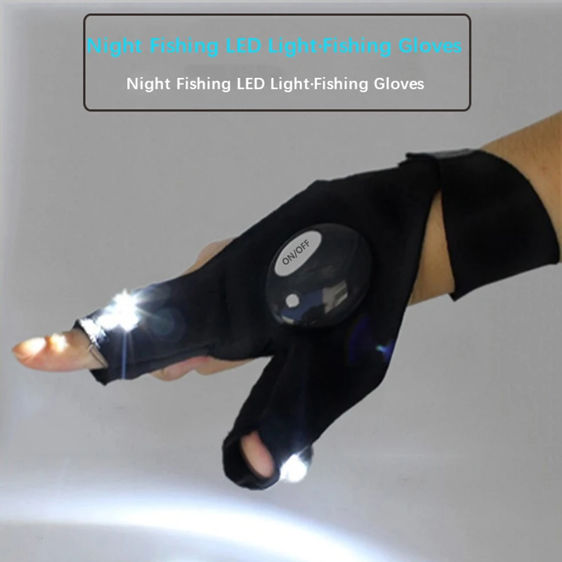 Finger Gloves with LED Light Flashlight Tools Outdoor Gear Rescue Night Fishing 