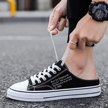 

Men's Casual Sneakers Leather Running Shoes Fashion Lace Up Business Casual Shoes Classic canvas half drag heelless canvas shoes