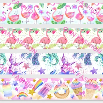 

Q&N ribbon 50Yards 16mm-75mm unicorn Mermaid flamingo decorations Printed grosgrain Ribbons Gift wrapping DIY materials