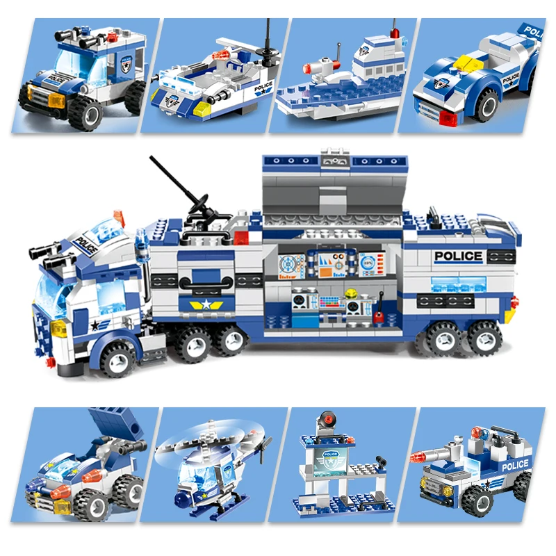 

8 in 1 City Police Series Police Station Building Blocks LegoING SWAT Team DIY Bricks Educational Learning Toys For Children